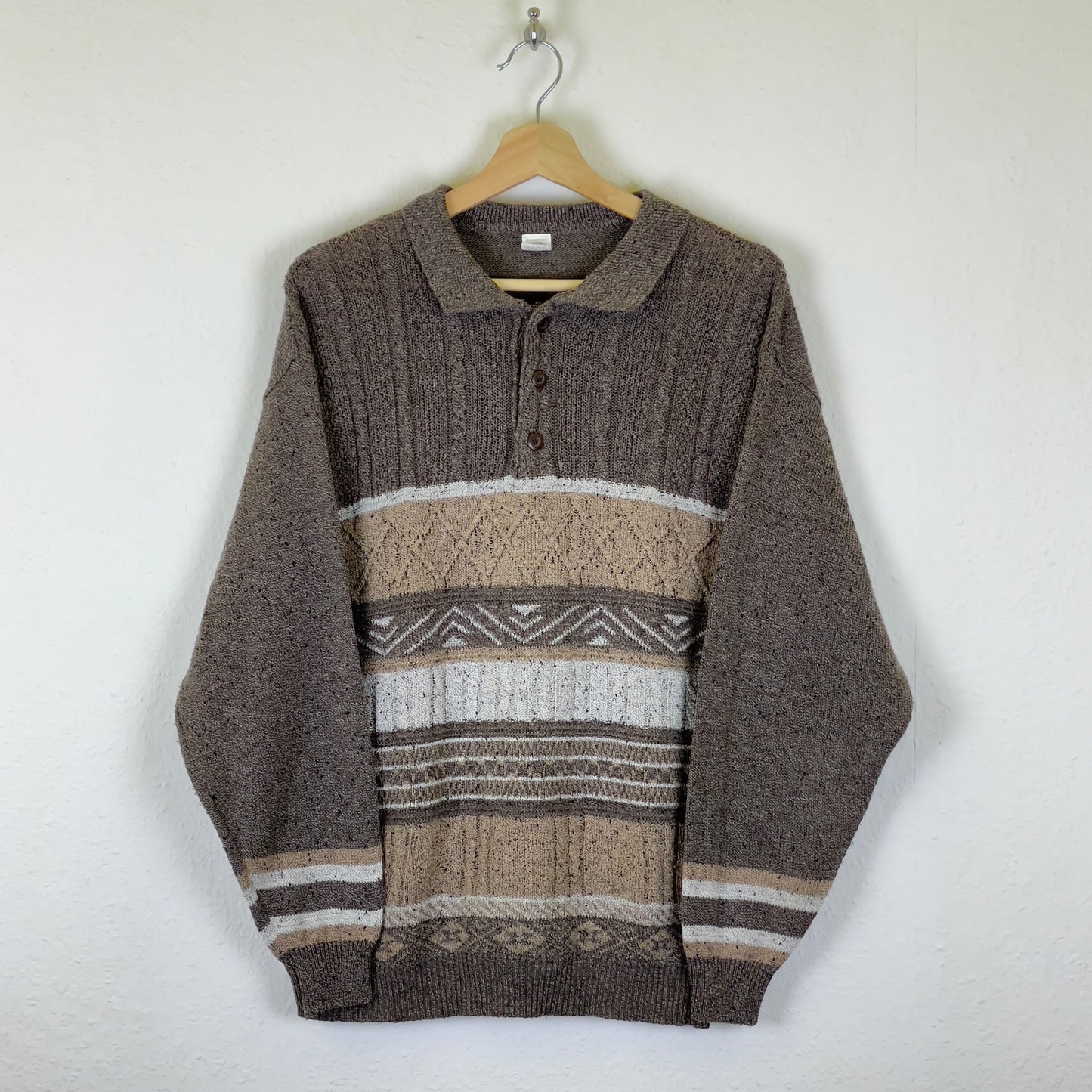 Vintage brown/cream patterned collared knit sweater S / M