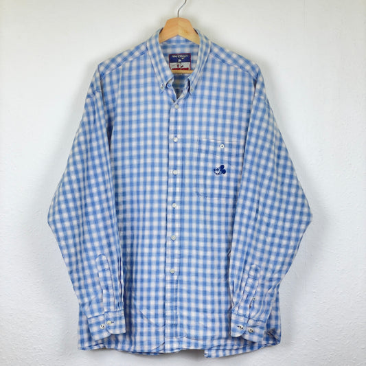 Vintage blue white checkered Disney long sleeve shirt XL