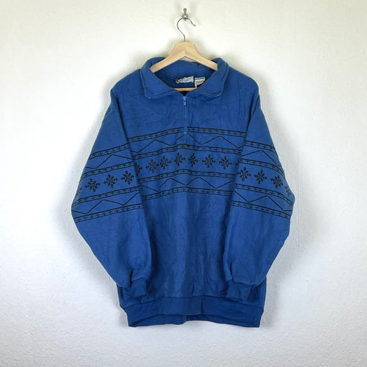 Vintage winter themed fleece 1/4 zip Sweatshirt L
